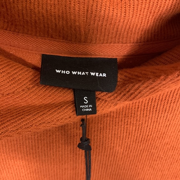 Who What Wear | Orange Two Pocket Front Hooded Long Sleeve Shirt Dress Sweater - Picture 5 of 7